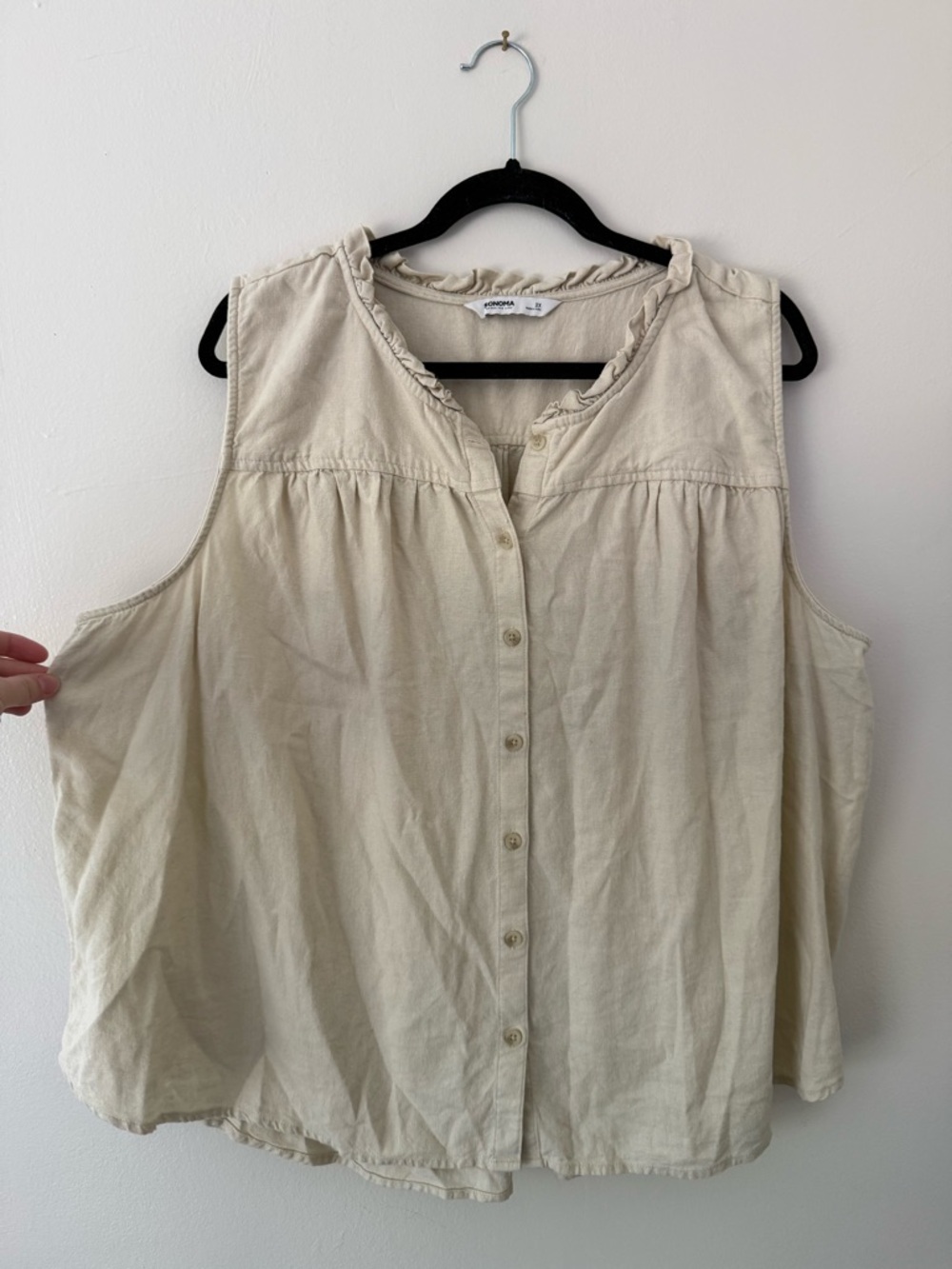 Sonoma Linen Blend Button Down Cream Beige Tank Blouse Size 2X Beachy Coastal - Picture 6 of 10